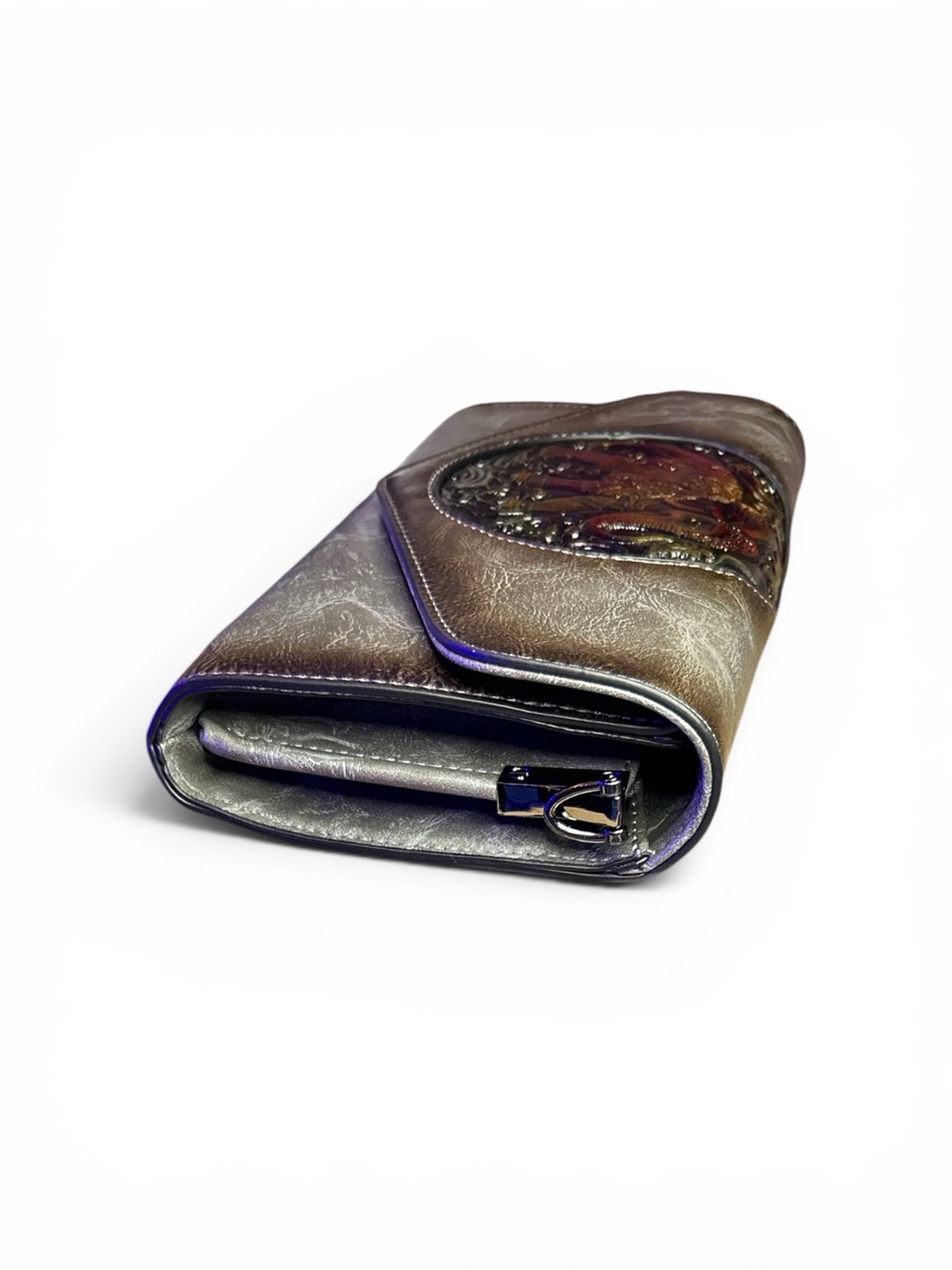 Gray Faux leather FASHION Wallet Clutch OR Crossbody - Picture 5 of 9